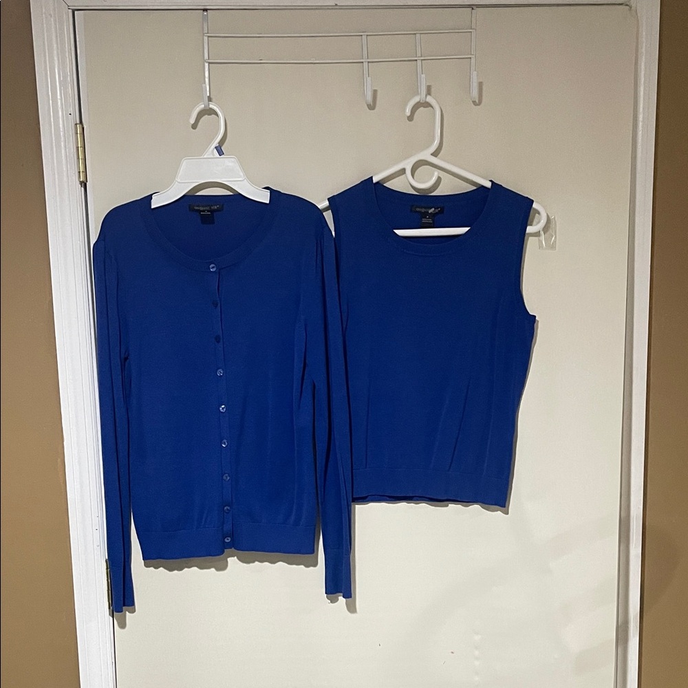 august silk Royal Blue Knit Cardigan and Sleeveless Shell Set